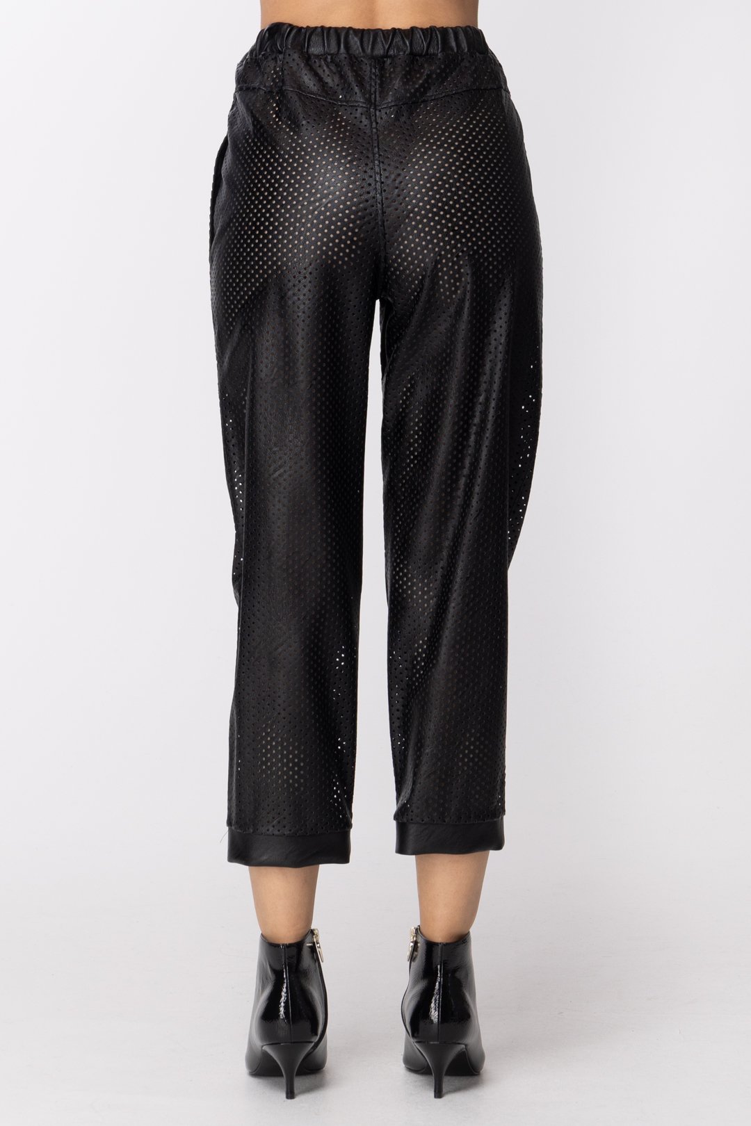 Manila Grace Pantaloni Ecopelle Traforati con Coulisse P309EU VAR.UNICA