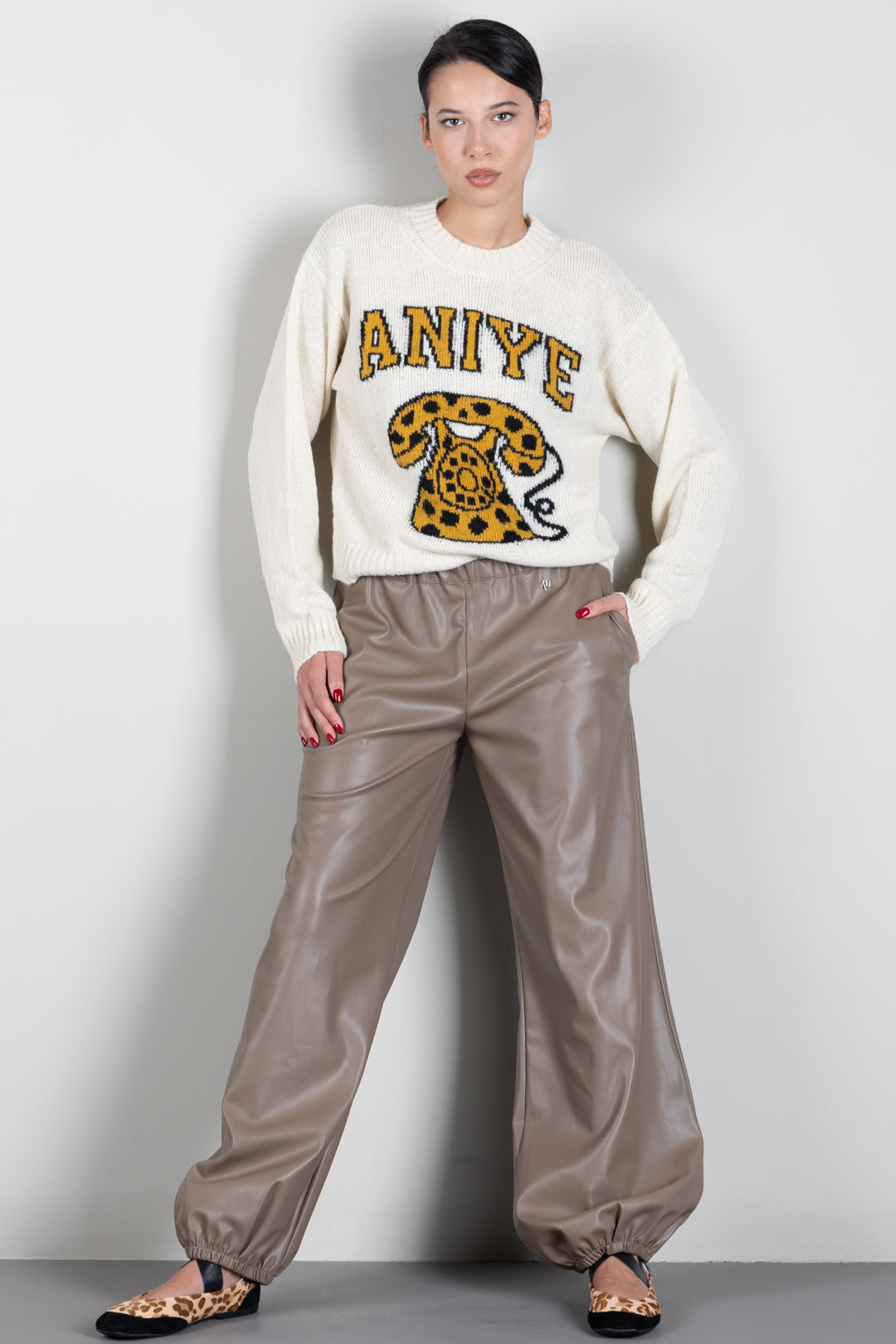 Aniye By Pantaloni Effetto Pelle con Fondo Elasticizzato 181194 TOFFEE :AI26