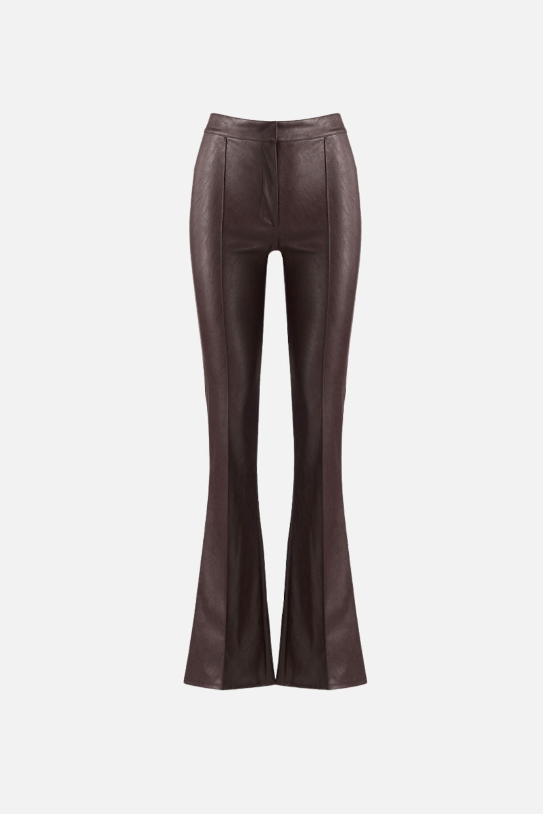 Elisabetta Franchi Pantaloni Effetto Pelle con Nervature e Fondo a Zampa PA18866E2 DARK CHOCOLATE