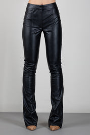 Elisabetta Franchi Pantaloni Effetto Pelle con Nervature e Fondo a Zampa PA18866E2 NERO