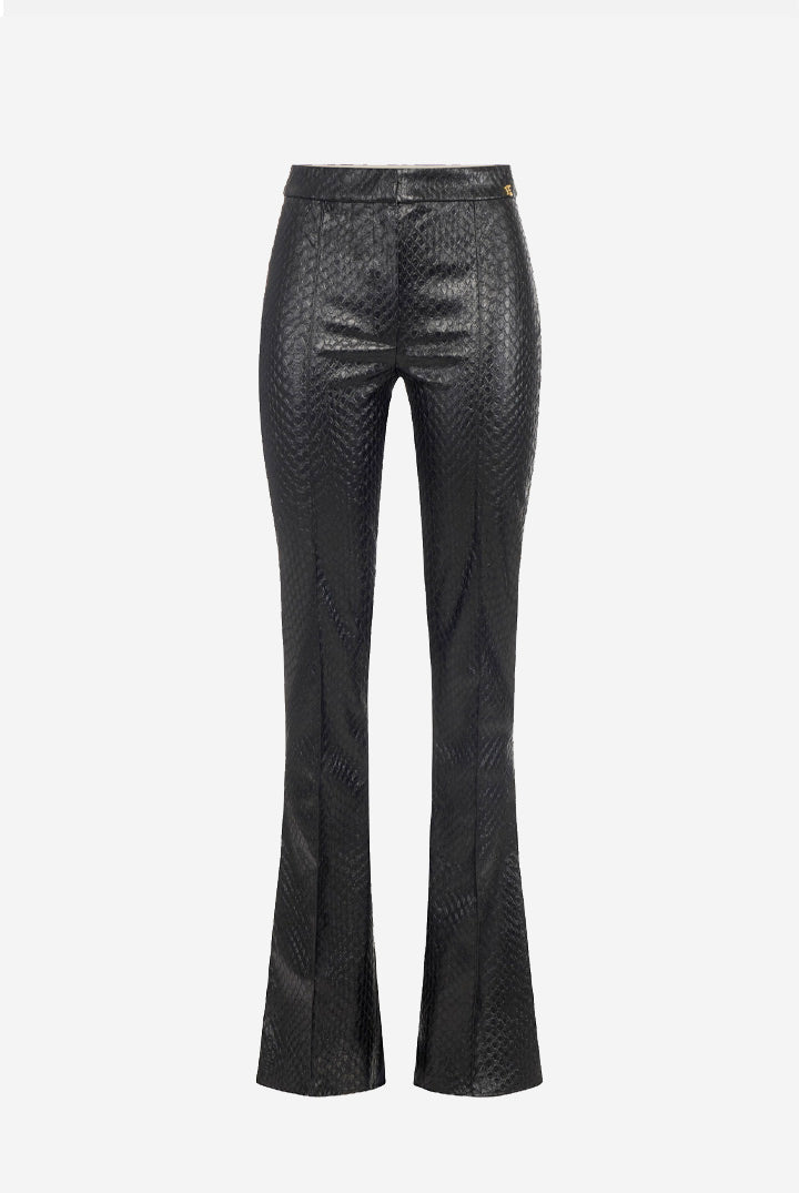 Elisabetta Franchi Pantaloni Effetto Pelle con Trama a Squame PA22567E2 NERO