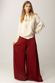Manila Grace Pantaloni Extra Wide In Jersey Fluido P122VU BURGUNDY