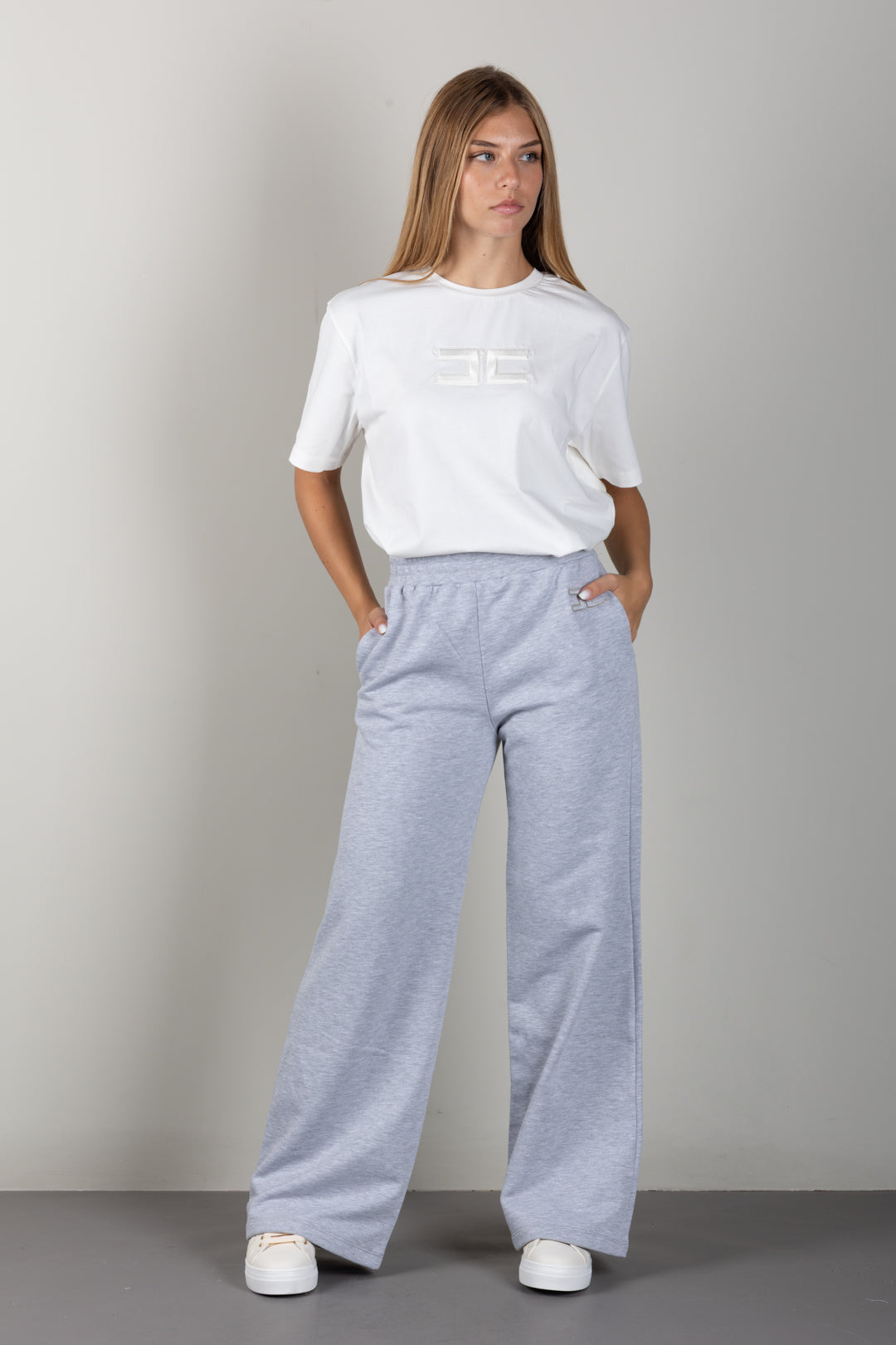 Elisabetta Franchi Bambina Pantaloni Felpa a Palazzo con Logo EFPA328CFF017.5002