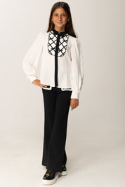 Elisabetta Franchi Bambina Pantaloni Flare In Crepe con Tasche Profilate EFPA3040GA085 NERO/MILK