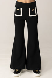 Elisabetta Franchi Bambina Pantaloni Flare In Crepe con Tasche Profilate EFPA3040GA085 NERO/MILK