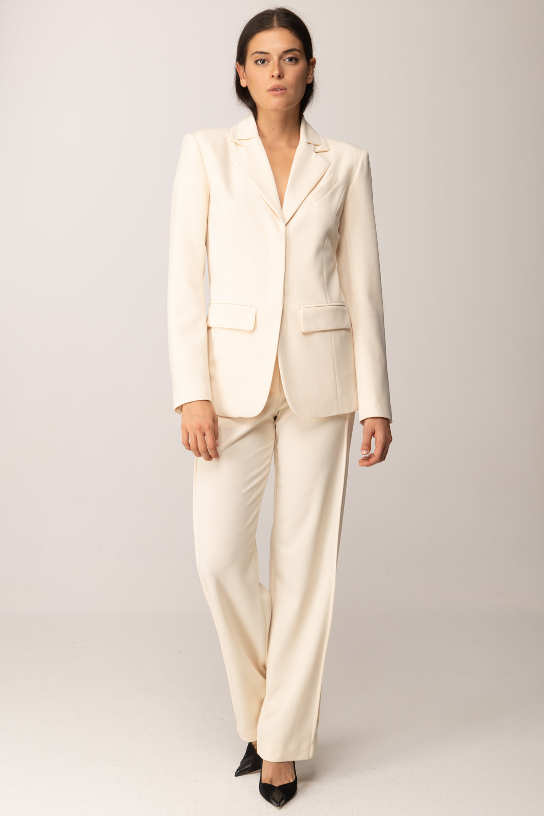 Patrizia Pepe Pantaloni Fluidi a Gamba Ampia 2P1712 A658 WOOLY WHITE