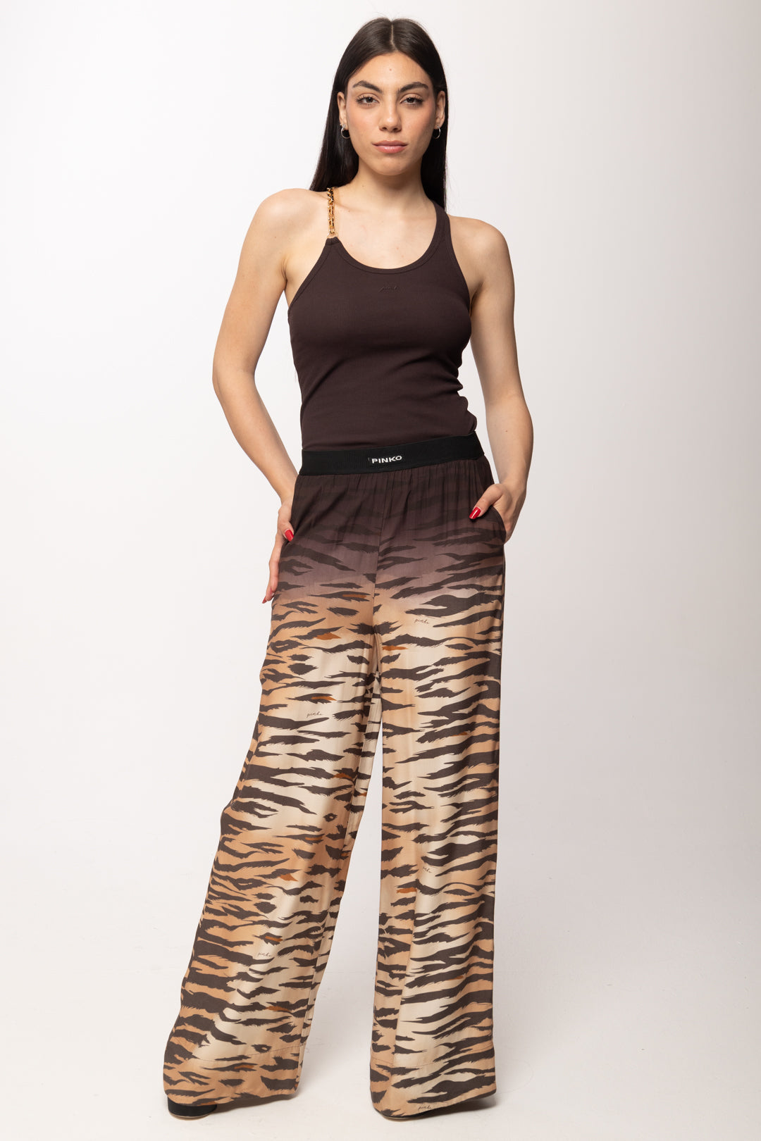 Pinko Pantaloni Fluidi con Stampa Tigrata 106550 A37R ZC8