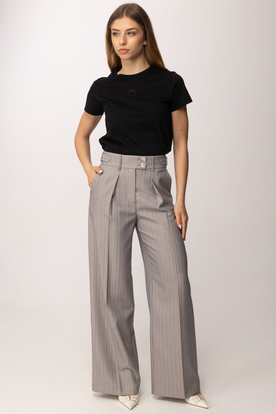 Patrizia Pepe Pantaloni Gessati Wide Leg 8P0822 A718 GRAY STRIPES