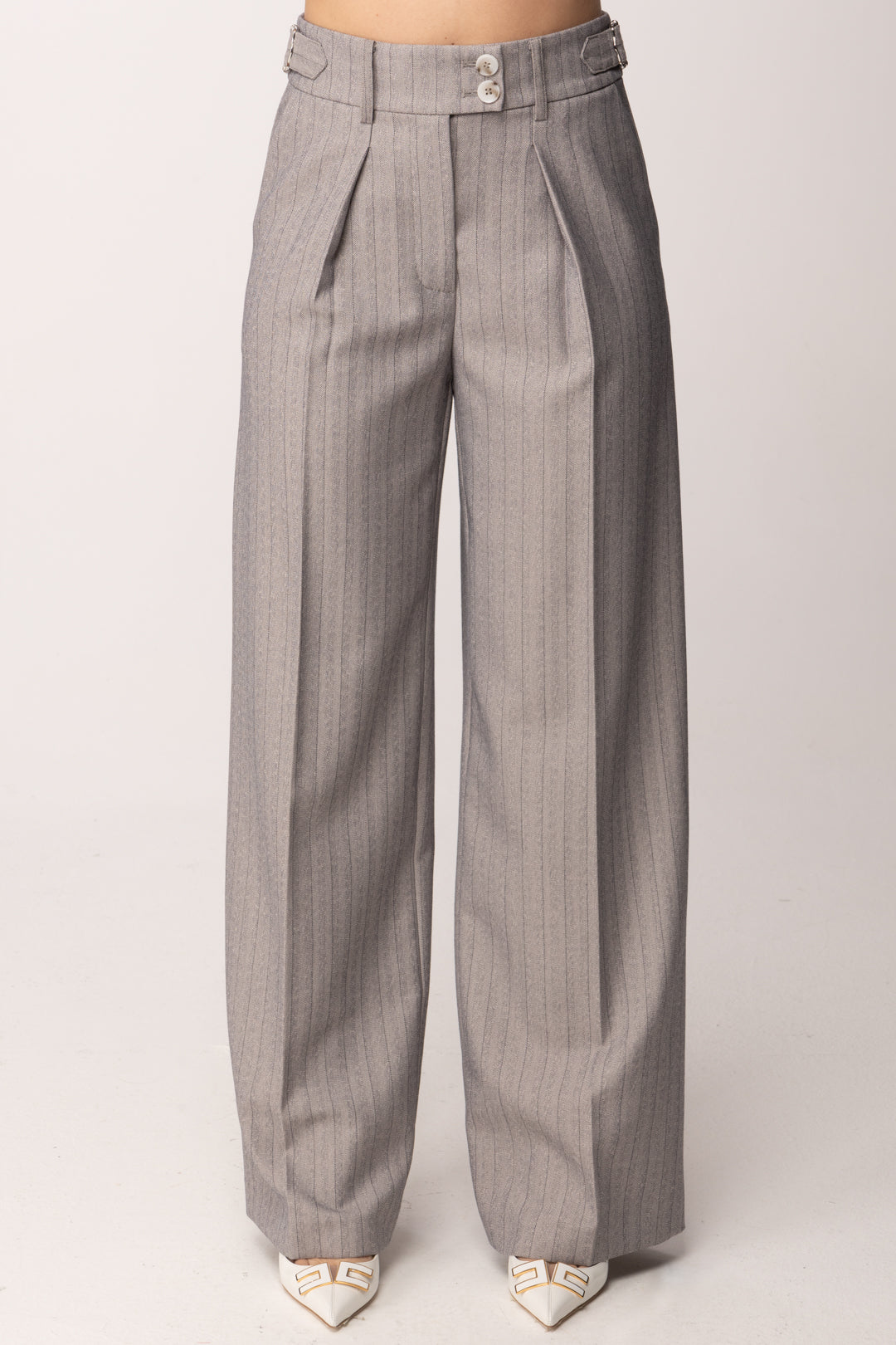 Patrizia Pepe Pantaloni Gessati Wide Leg 8P0822 A718 GRAY STRIPES