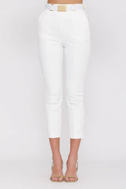 Elisabetta Franchi Pantaloni In Bielastico con Cintura PA13261E2 AVORIO