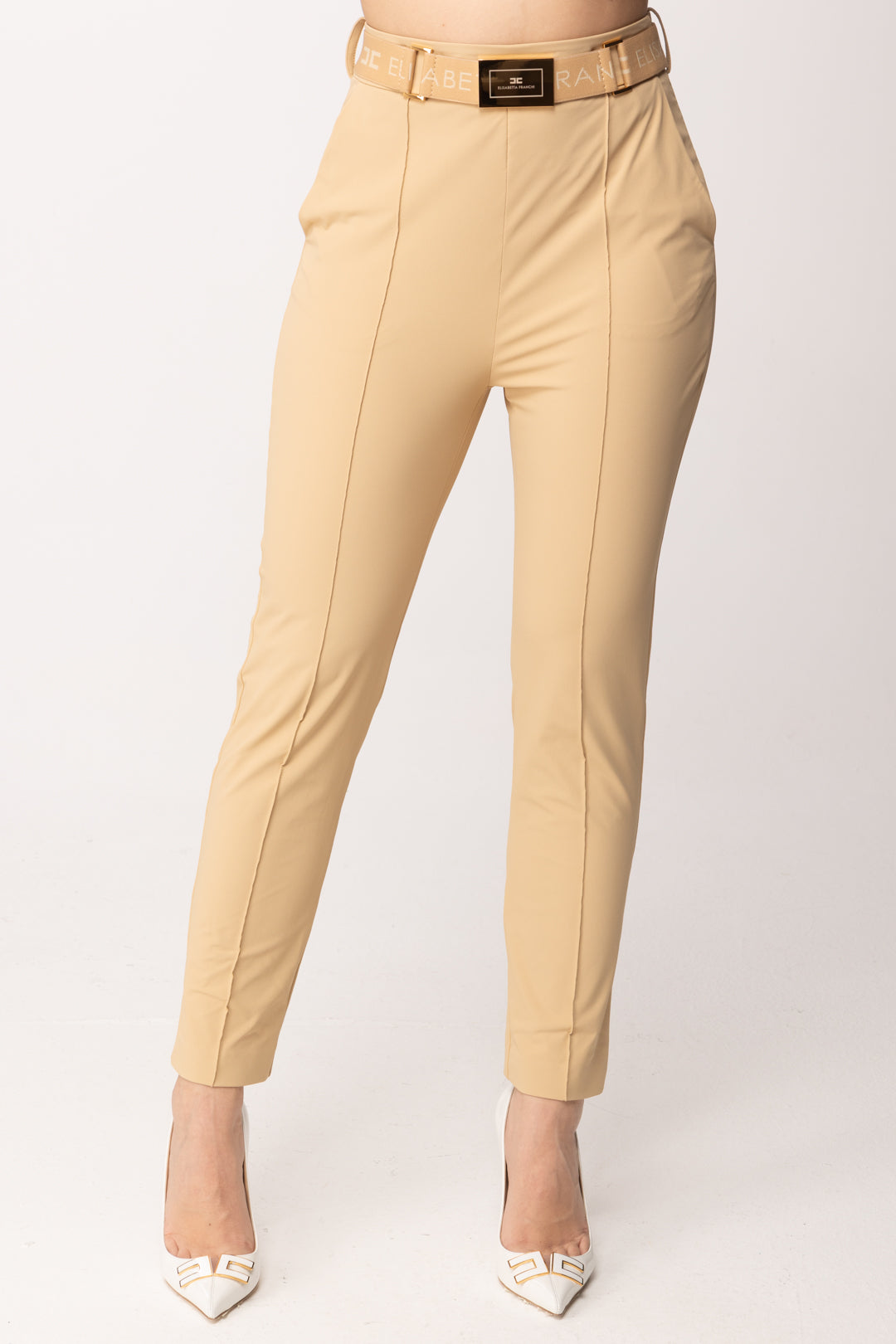 Elisabetta Franchi Pantaloni In Bielastico con Cintura PA13261E2 CAMMELLO