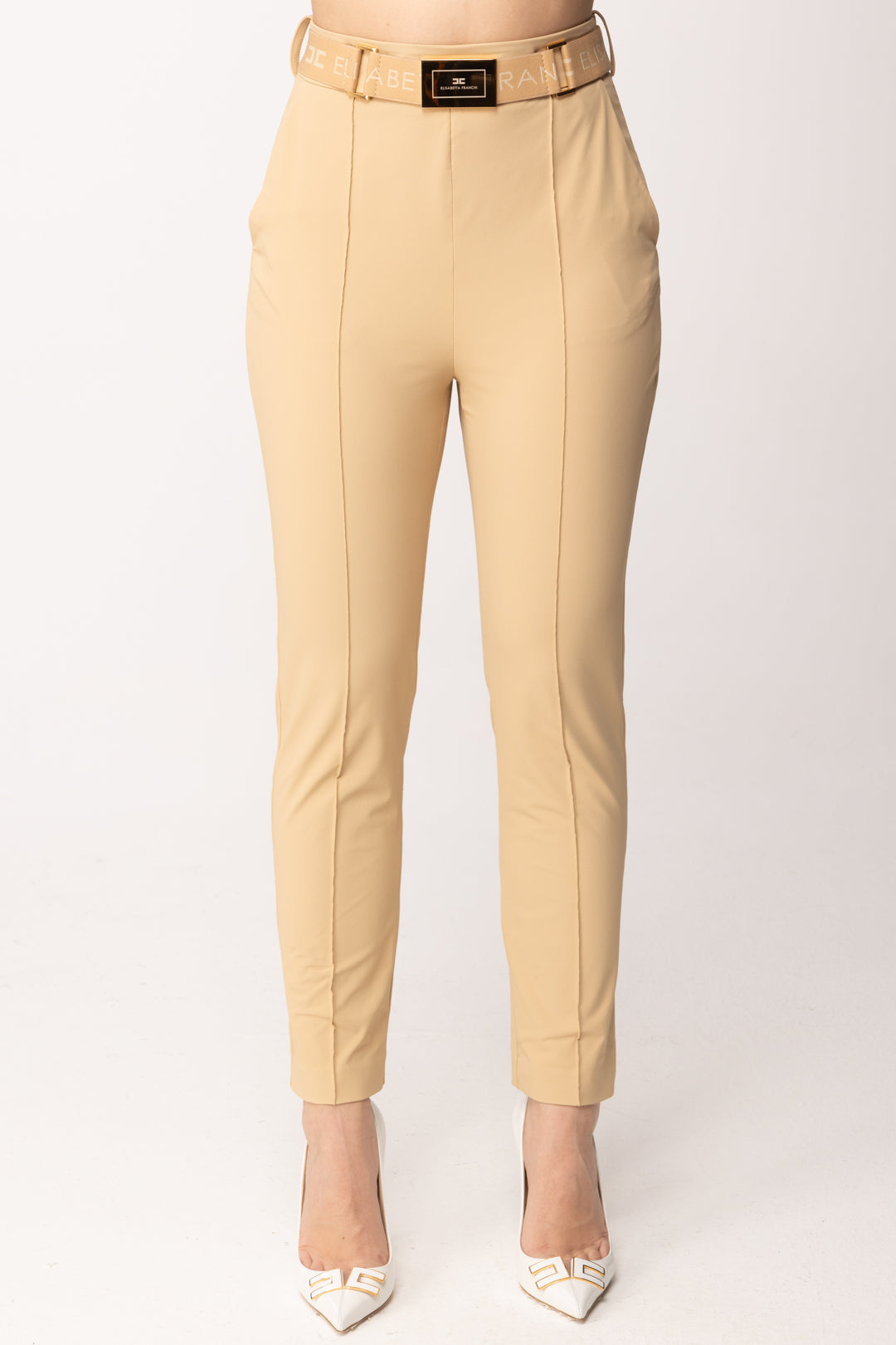 Elisabetta Franchi Pantaloni In Bielastico con Cintura PA13261E2 CAMMELLO