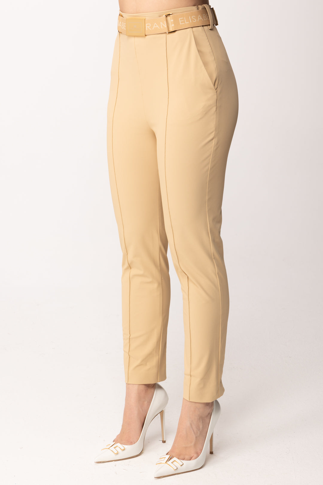 Elisabetta Franchi Pantaloni In Bielastico con Cintura PA13261E2 CAMMELLO