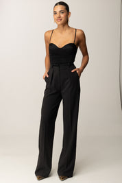 Elisabetta Franchi Pantaloni In Crêpe con Dettagli Smoking In Satin PA12658E2 NERO