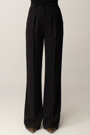 Elisabetta Franchi Pantaloni In Crêpe con Dettagli Smoking In Satin PA12658E2 NERO