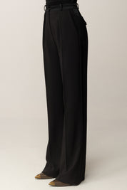 Elisabetta Franchi Pantaloni In Crêpe con Dettagli Smoking In Satin PA12658E2 NERO