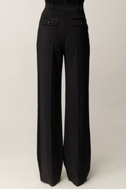 Elisabetta Franchi Pantaloni In Crêpe con Dettagli Smoking In Satin PA12658E2 NERO