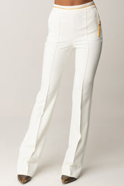 Elisabetta Franchi Pantaloni In Crêpe Leggero con Catena Gioiello PA14157E2 AVORIO