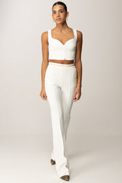 Elisabetta Franchi Pantaloni In Crêpe Leggero con Catena Gioiello PA14157E2 AVORIO