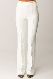 Elisabetta Franchi Pantaloni In Crêpe Leggero con Catena Gioiello PA14157E2 AVORIO