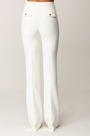 Elisabetta Franchi Pantaloni In Crêpe Leggero con Catena Gioiello PA14157E2 AVORIO