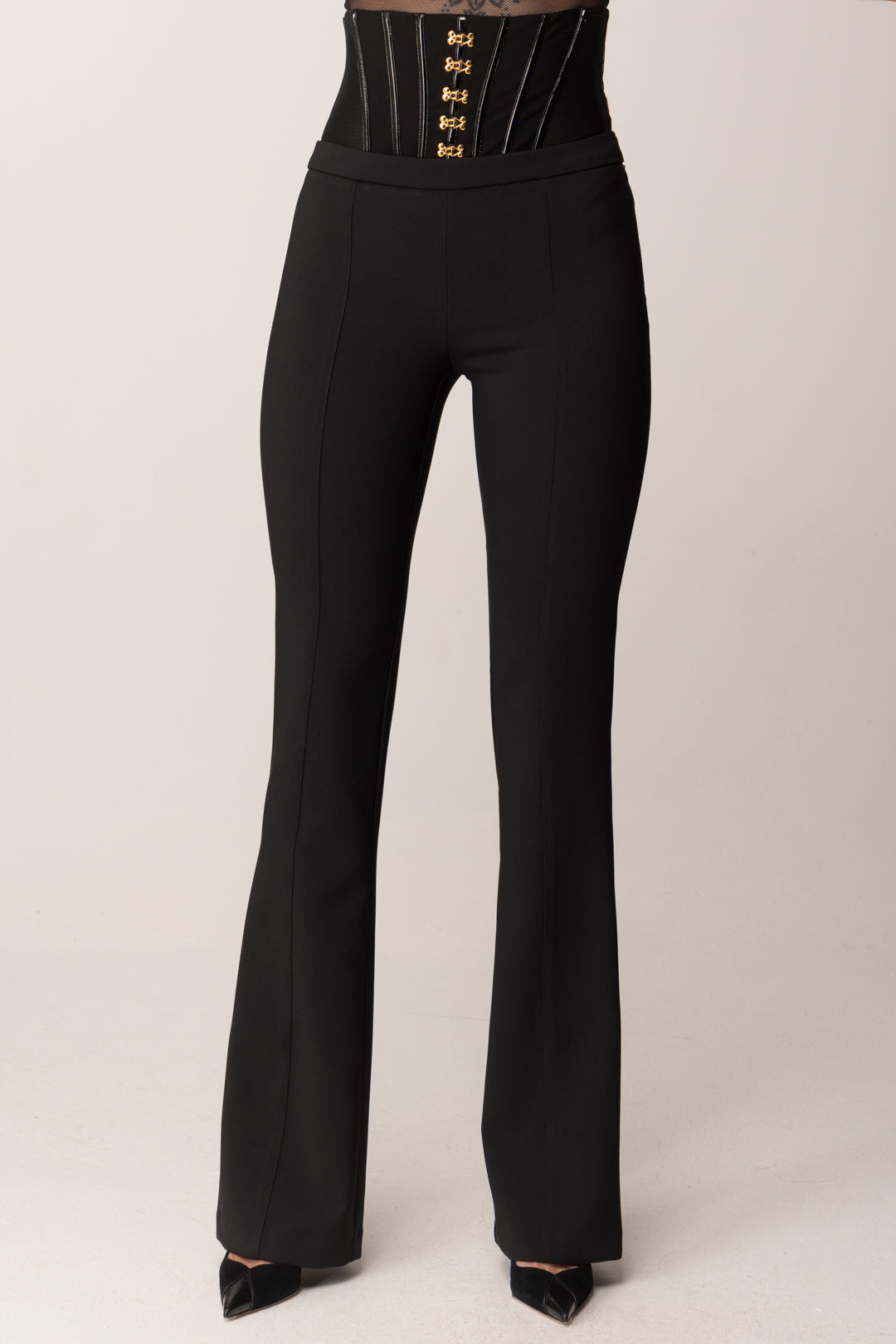 Elisabetta Franchi Pantaloni In Crêpe Leggero con Ganci Gioiello PA13257E2 NERO