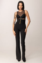 Elisabetta Franchi Pantaloni In Crêpe Leggero con Ganci Gioiello PA13257E2 NERO