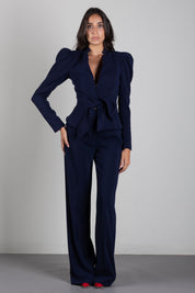 Elisabetta Franchi Pantaloni In Crêpe con Cintura e Placca Logo PA20766E2 BLU NOTTE