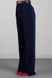 Elisabetta Franchi Pantaloni In Crêpe con Cintura e Placca Logo PA20766E2 BLU NOTTE