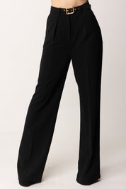 Elisabetta Franchi Pantaloni In Crepe con Cintura In Tinta PA09552E2 NERO