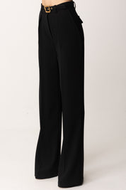Elisabetta Franchi Pantaloni In Crepe con Cintura In Tinta PA09552E2 NERO