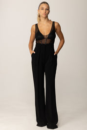 Elisabetta Franchi Pantaloni In Crepe Fluido con Pinces PA12456E2 NERO