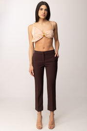 Elisabetta Franchi Pantaloni In Crêpe Leggero con Logo Charm PA16661E2 CACAO