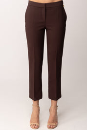 Elisabetta Franchi Pantaloni In Crêpe Leggero con Logo Charm PA16661E2 CACAO