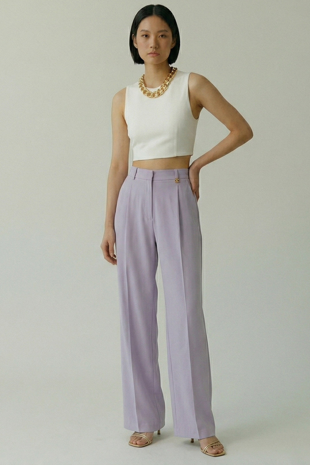 Elisabetta Franchi Pantaloni In Crêpe Leggero con Logo Charm PA16761E2 LILLA