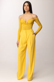 Elisabetta Franchi Pantaloni In Crêpe Leggero con Logo Charm PA16761E2 SUN