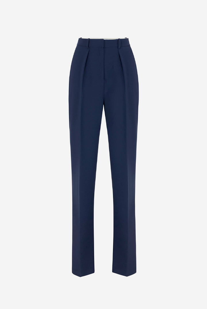 Elisabetta Franchi Pantaloni In Crêpe Leggero con Pinces PA19466E2 BLU NOTTE