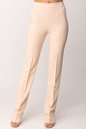 Elisabetta Franchi Pantaloni In Crêpe Leggero con Piping PA19163E2 NUDE