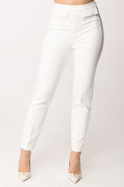 Elisabetta Franchi Pantaloni In Crêpe Leggero e Raso PA18562E2 AVORIO