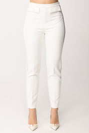 Elisabetta Franchi Pantaloni In Crêpe Leggero e Raso PA18562E2 AVORIO
