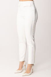 Elisabetta Franchi Pantaloni In Crêpe Leggero e Raso PA18562E2 AVORIO