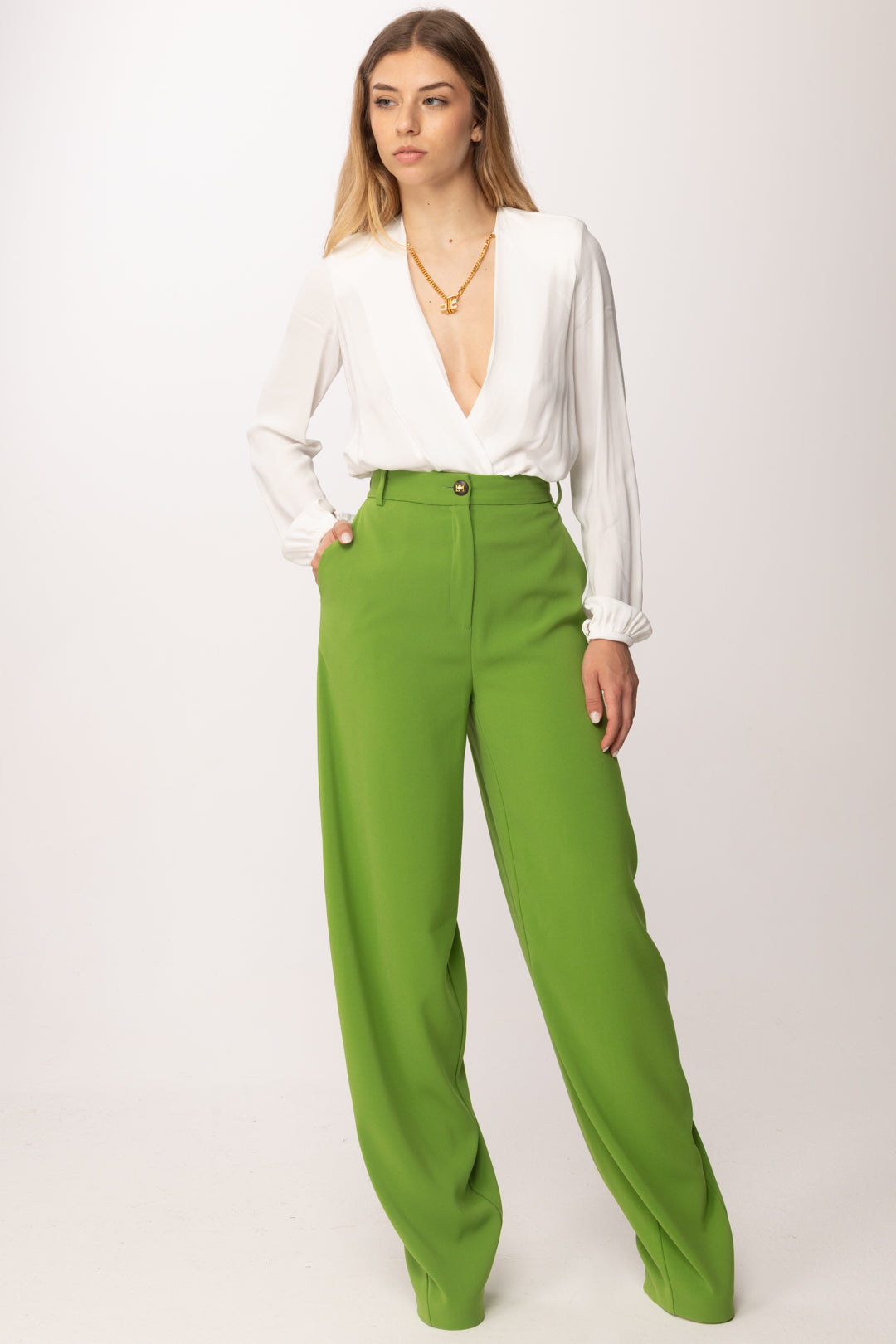 Elisabetta Franchi Pantaloni In Crêpe Leggero PA17861E2 ALOE