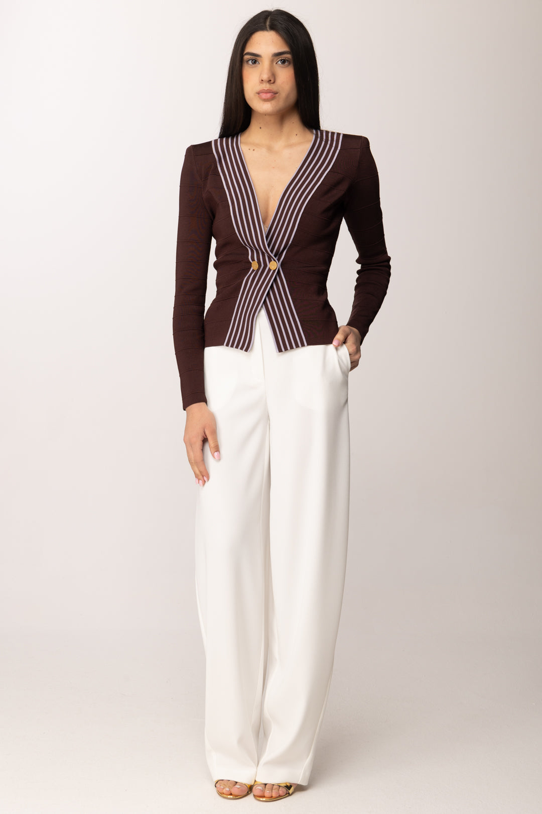 Elisabetta Franchi Pantaloni In Crêpe Leggero PA17861E2 AVORIO