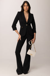 Elisabetta Franchi Pantaloni In Doppio Crêpe Stretch con Charm Logo PA16961E2 NERO