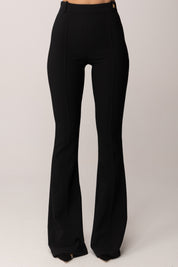 Elisabetta Franchi Pantaloni In Doppio Crêpe Stretch con Charm Logo PA16961E2 NERO