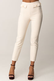 Elisabetta Franchi Pantaloni In Doppio Crepe con Pattine PA12056E2 MILK