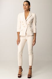 Elisabetta Franchi Pantaloni In Doppio Crepe con Pattine PA12056E2 MILK