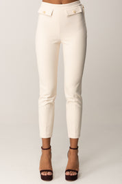 Elisabetta Franchi Pantaloni In Doppio Crepe con Pattine PA12056E2 MILK
