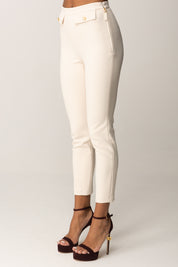 Elisabetta Franchi Pantaloni In Doppio Crepe con Pattine PA12056E2 MILK