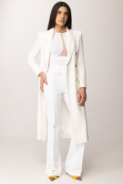 Elisabetta Franchi Pantaloni In Doppio Crepe con Piping e Patte PA17161E2 AVORIO